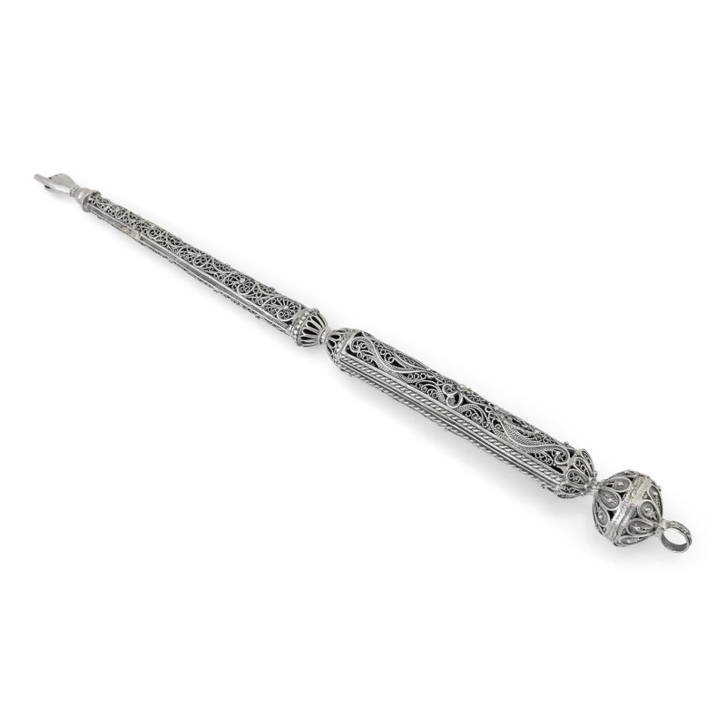 Shoham Yemenite Art Long and Elegant Sterling Silver Filigree Torah Po